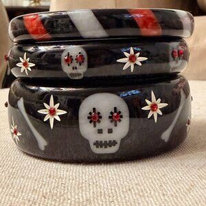 Set of 3 Black Skull & Bones Splendette Bangles Halloween 2025 Collection